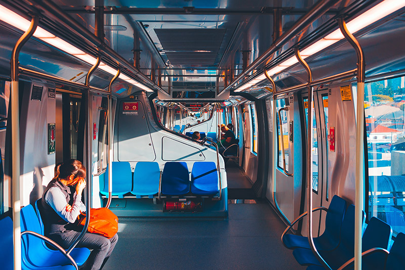 Photo of the interior of a commuter train
